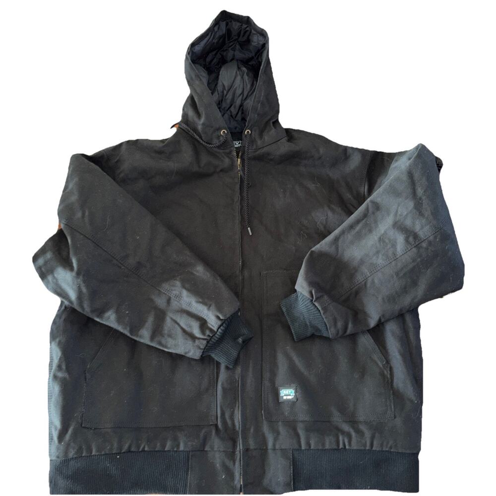 Key Jacket Mens XL Black Canvas Hooded Insulated Work Bomber 345.01 New